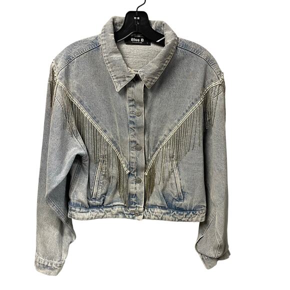 Blue B Collection Rhinestone Fringe Denim Jacket Womens Large AS IS - Picture 1 of 8